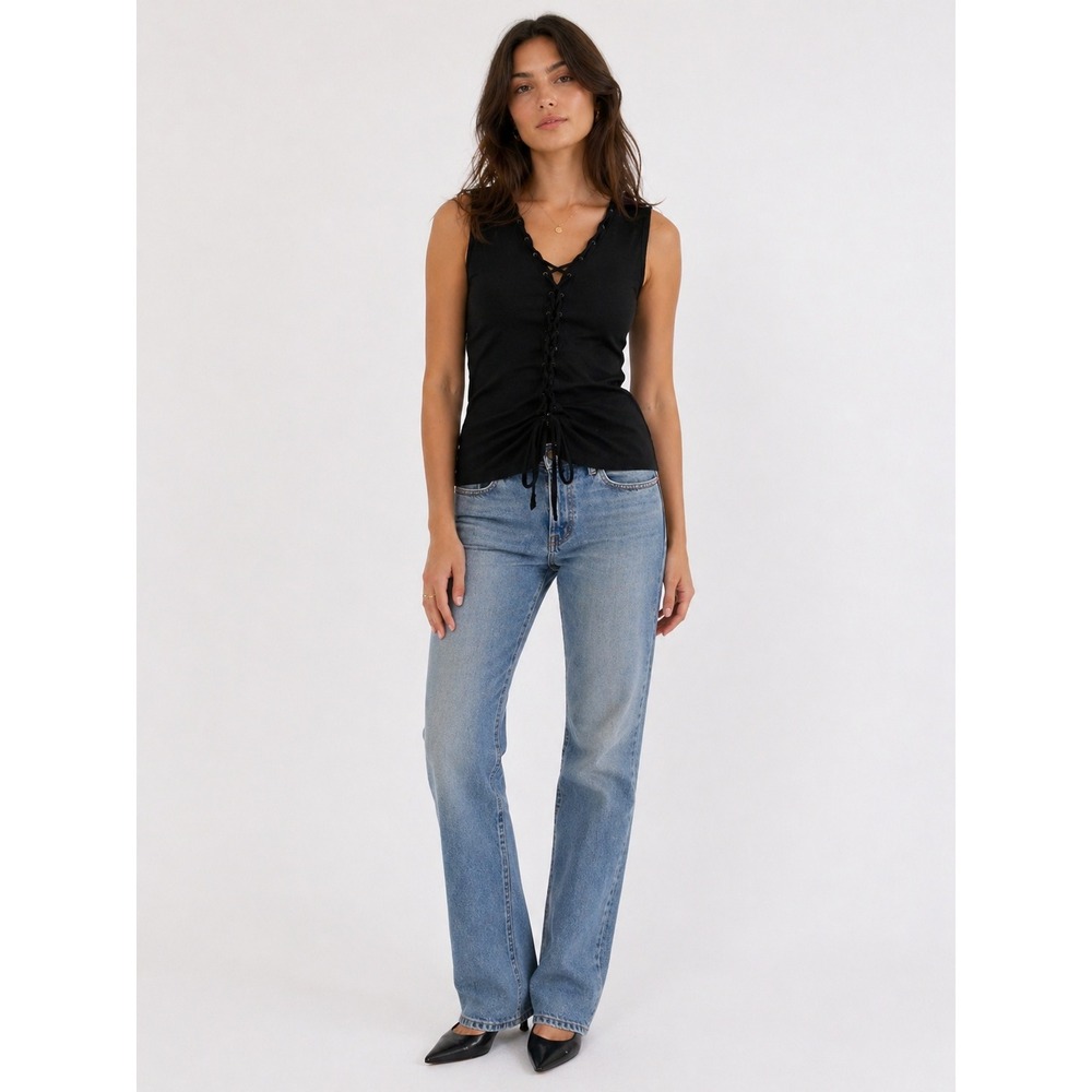 GUESS x Tiesto NWT Lace Up Eyelet Tank Top‎ Jet Black Festival Large
